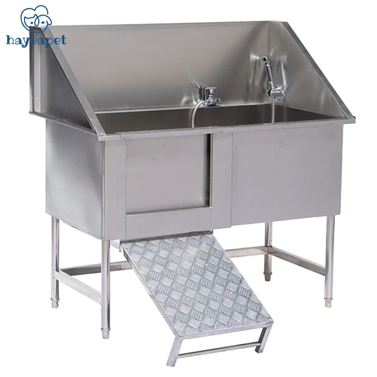 

Bathtub for Pet SPA Shower Large Dog Grooming Bath Tub Stainless Steel Wooden Case Silver Sustainable 1 Set Bathing Products 69