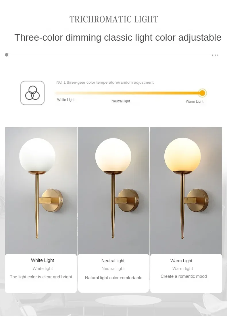 Modern And Minimalist Nordic Living Room Bedroom  Bedside Staircase Hallway  Creative Iron Glass ball Decorative Wall Lamp