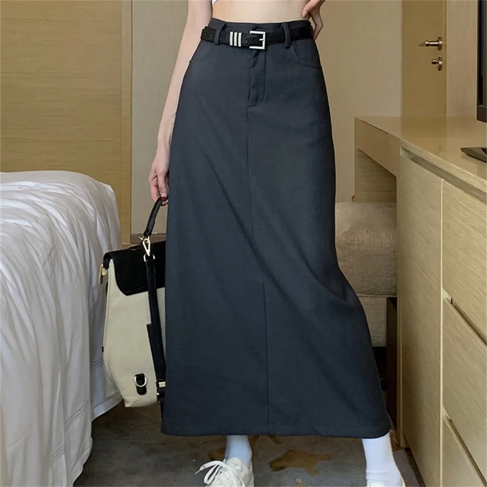 PLAMTEE Grey All Match gonne lunghe OL Women Classic Spring 2023 stile Preppy vendita calda Office Lady Streetwear Solid Slim Loose