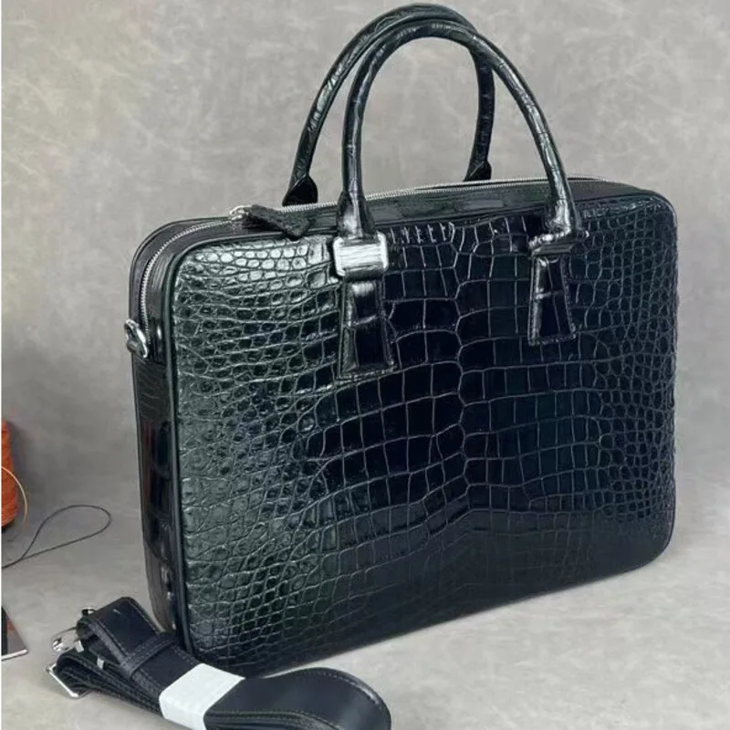 New Men's Briefcase Casuals Versatile Real Crocodile Belly Handbag Fashionable Trendy Black Business Bags Leather Men Briefcases