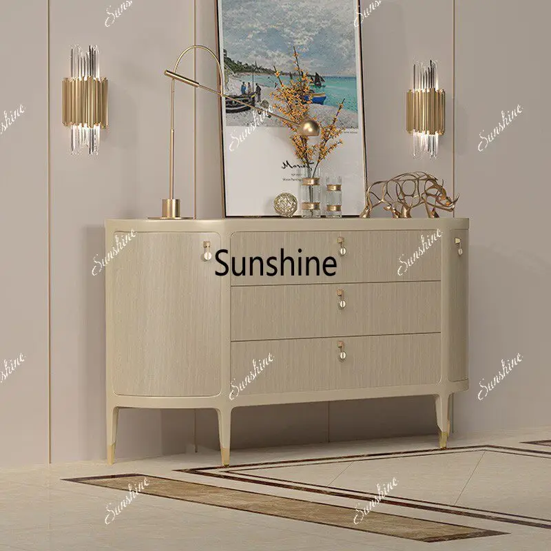 American light luxury solid wood bed tail three bucket cabinet modern simple decoration entrance storage