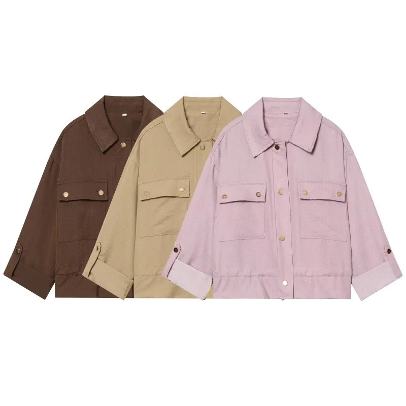 

Withered Women's Solid Color Casual Commuting Short Jacket With Flared Cuffs And Stand Collar Women's Jacket Woman Clothes Tops