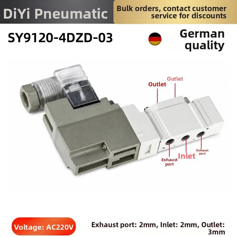 SY9120/9220-5LZD-03 Solenoid Valve DC24V 5 Way 2/3 Position Pneumatic Air Control Valve M5 Thread For Air Cylinder Automation