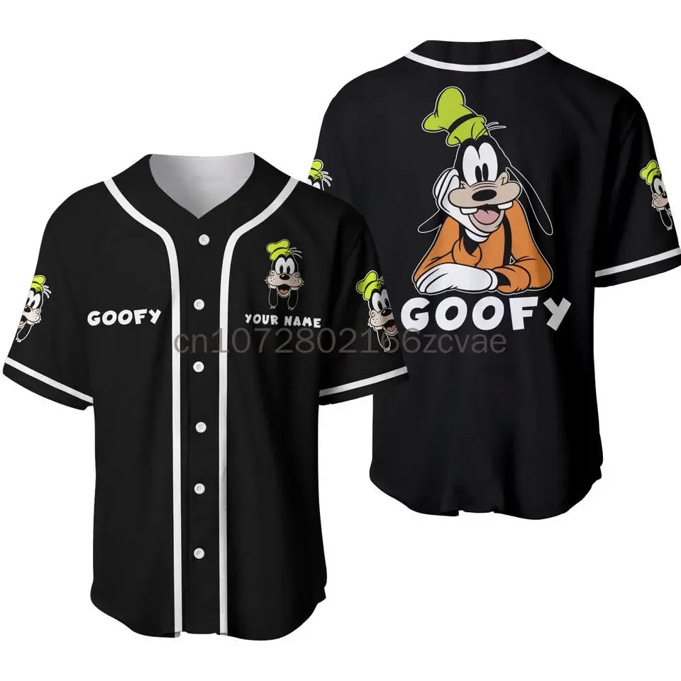 Goofy Baseball Jersey Mens Women Custom Name Summer Short Sleeve Baseball Jersey Disney Baseball Uniform Casual Sports Shirt