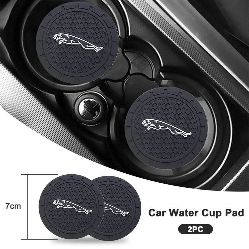 For Jaguar XFL E-PACE XEL F-PACE F-TYPE XJ I-PACE X-X16 XE XK C-X75 X-TYPE 2pc Car Coaster Water Cup Bottle Holder Anti-slip Pad