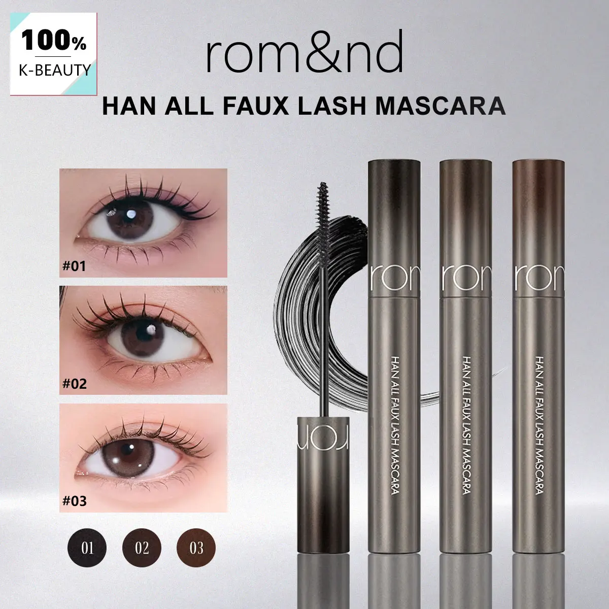 rom&nd HAN ALL FAUX LASH MASCARA,Smudge-Resistant Touch,Flexible Fiber Formula,Long-Lasting Curl,Korean Cosmetic,Korean Makeup