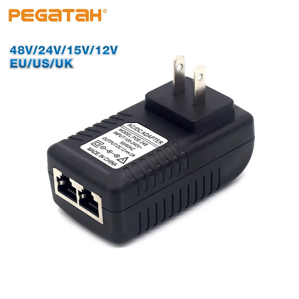 48V/12V POE Power Supply POE Injector 0.5A /2A 24W  DC48V 0.5A Ethernet Injector POE Power Adapter EU/US Optional