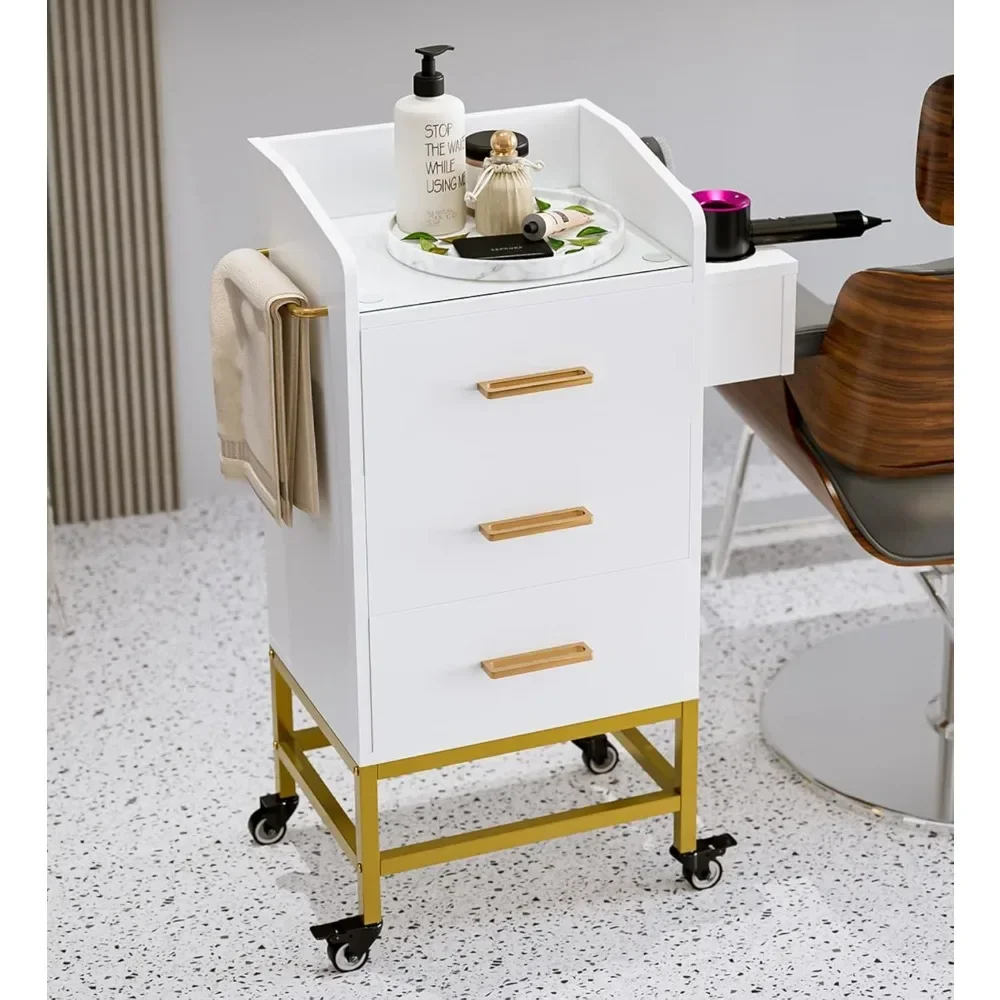 

Salon Storage Trolley Cart with with Lockable Wheels, Beauty Rolling Hair Cart with Drawers& Dryer Holder