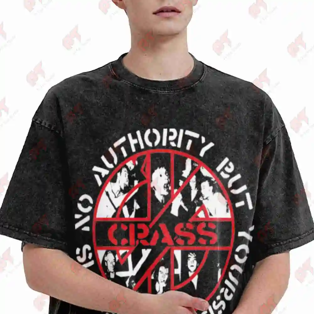 Crass There Is No Authority Vintage Washed Tee Pure Cotton T-Shirt
