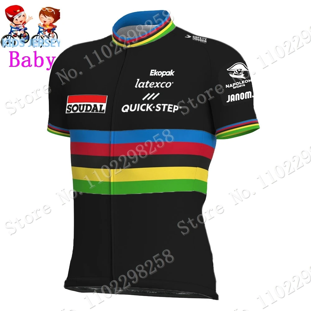 2023 Kids Soudal Quick Step World Champion Cycling Jersey Set BoysGirls Cycling Clothing Road Bike Shirts Suit Bicycle Pants MTB