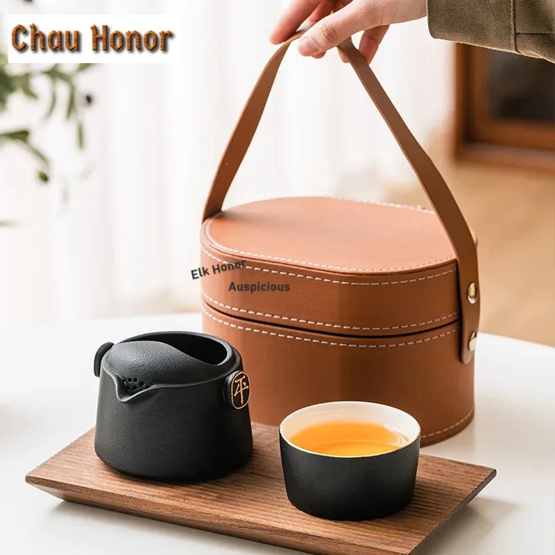 

High-end Travel Tea Set Kit Vintage Teapot and Cup Set 1 Pot 1 Cup with Filter Tea Brewing Picnic Portable Organizer Drinkware