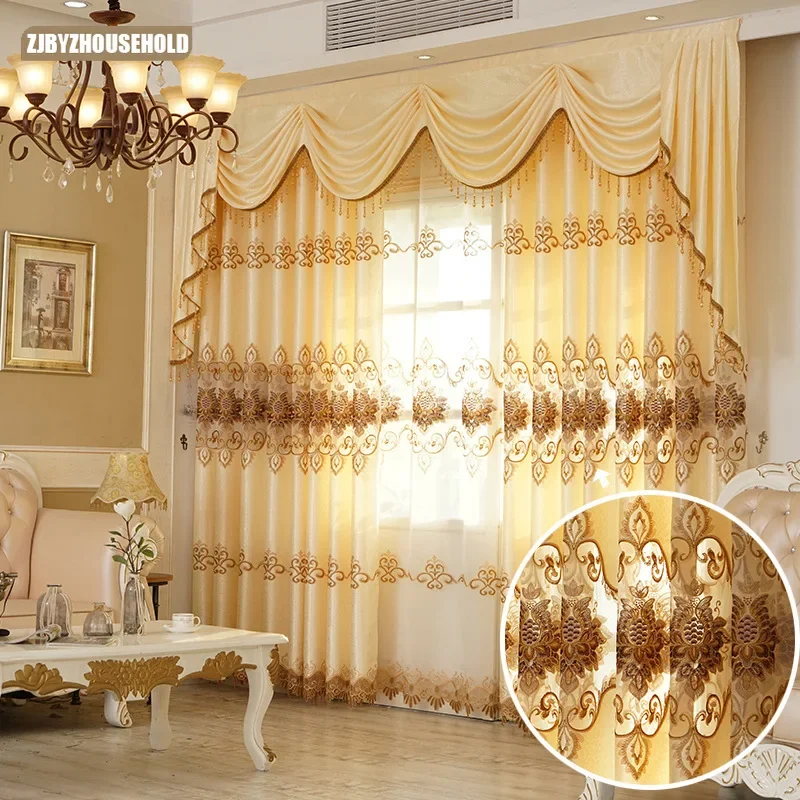 Embroidery Curtains for Living Dining Room Bedroom New European Style Water Soluble Curtain Tulle Valance for Windows Drapes