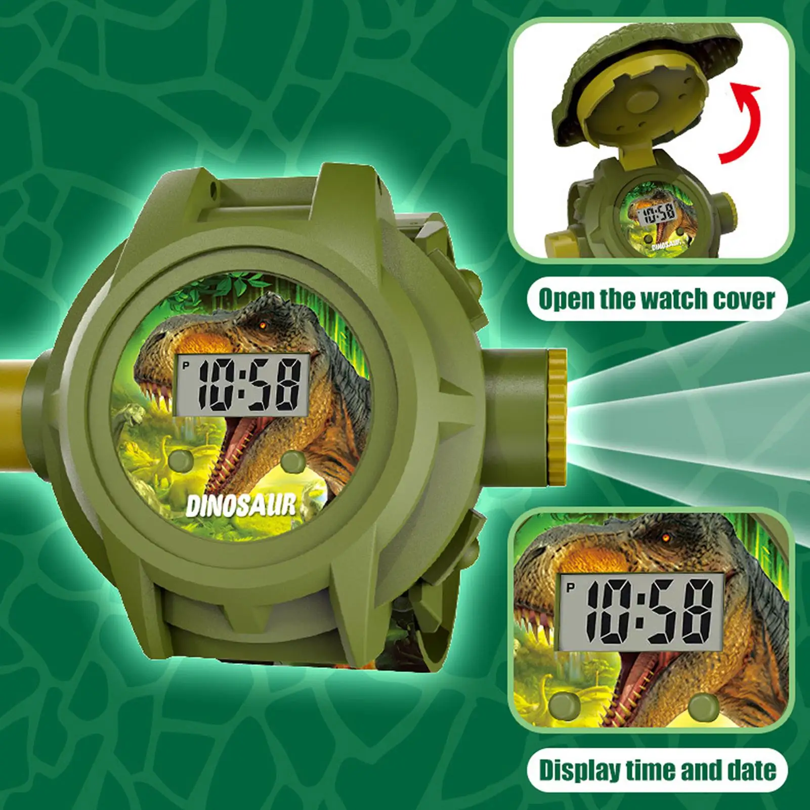 24 Prehistoric Dinosaur Images Projector Children Watches for Boys 3D Dinosaur Kids Watch Digital Clock Student Toys Gifts