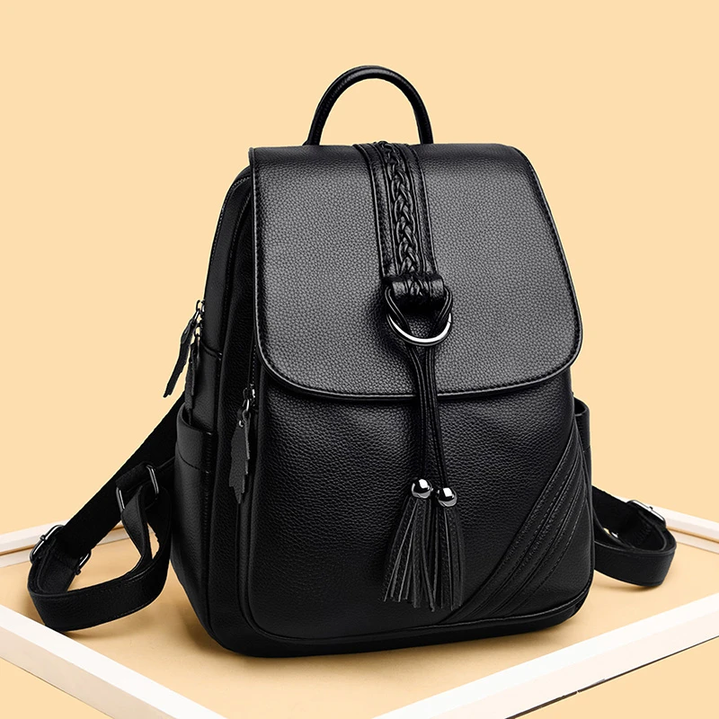 

Women Soft Leather Backpacks Vintage Female Shoulder Bags Sac a Dos Casual Travel Backpack Mochilas School Bags For Girls