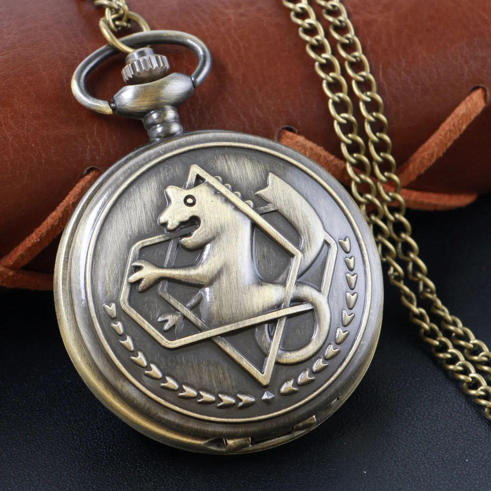 Vintage Alchemist Theme Quartz Pocket Watch Bronze Pendant Necklace Chain Universal Fob Watch for Boys and Girls Td2166