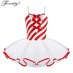 Kids Girls Candy Cane Striped Ballet Tutu Dance Dress Christmas Figure Skating Dance Costume for Carnival Cosplay Theme Party