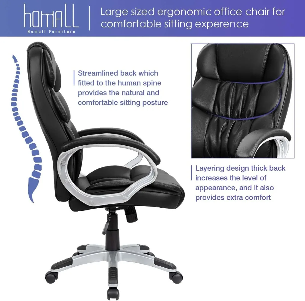 Homall Office Chair High Back Computer Desk Chair, PU Leather Adjustable Height Modern Executive Swivel Task Chair with Padded