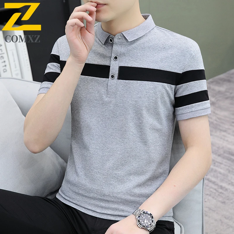 Cotton Men’s T-shirt Summer Color Blocked Fashion Stripes Breathable Comfortable Sweat Absorbing POLO Shirt Business Casual Top