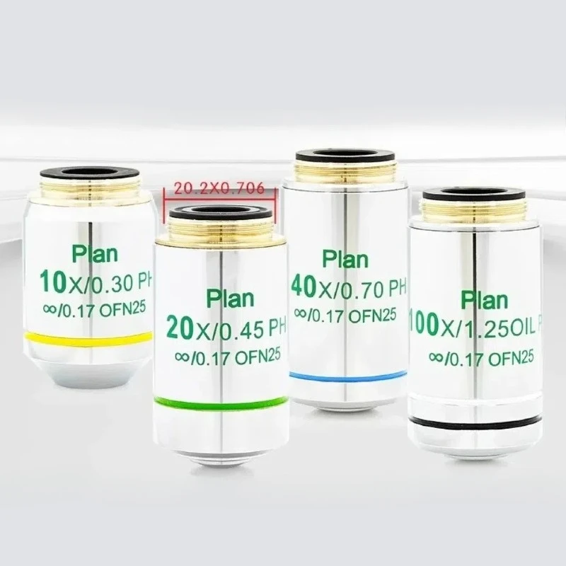 Plan d'objectif de contraste de Phase Positive Semi-apichromatique de Microscope biologique PH10X20X40X100X avec anneau de différence de Phase