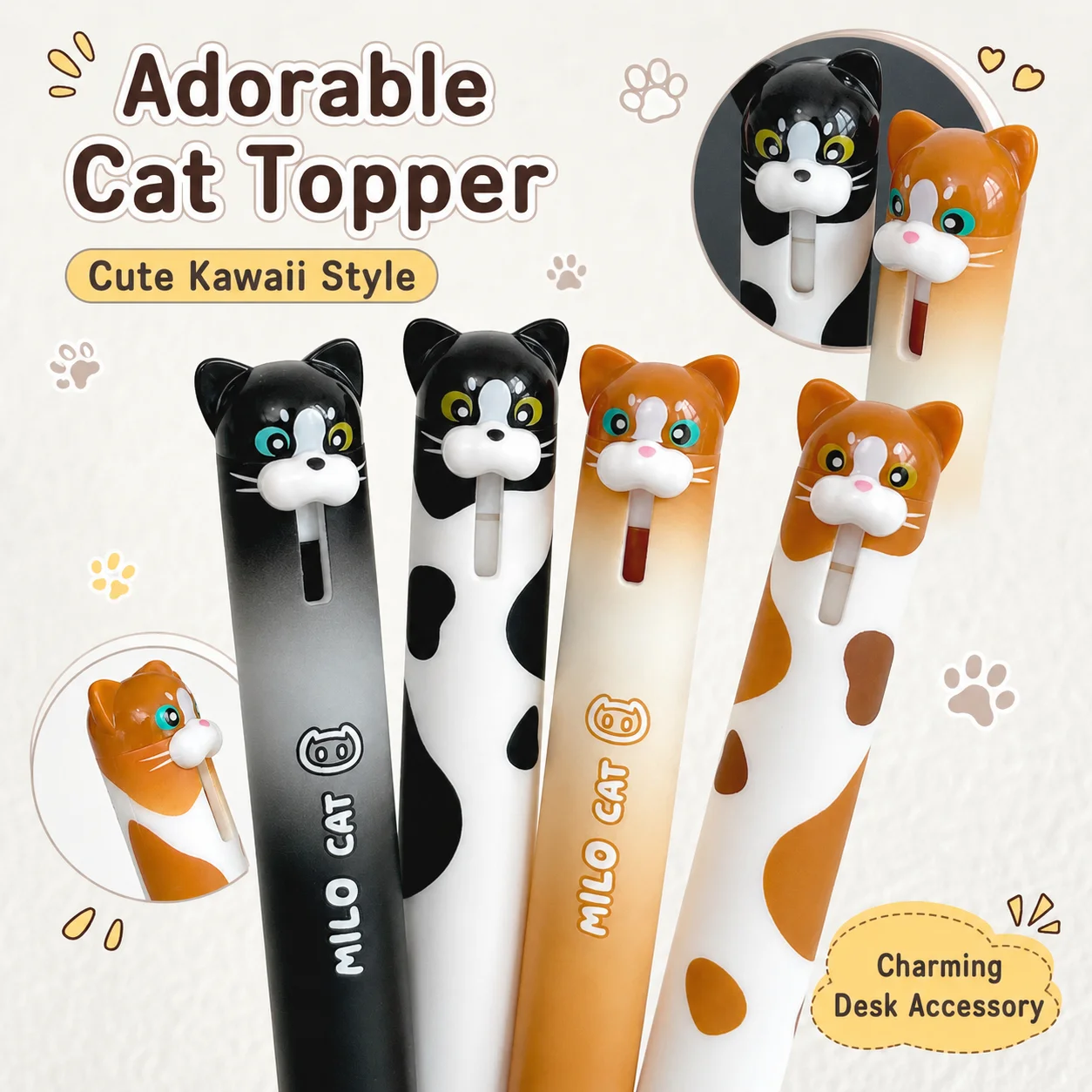 4 pcs Kawaii Milk Cat Pattern Gel Pens 0.5mm Quick-Dry Smooth Writing Retractable Pens School Stationery Gift