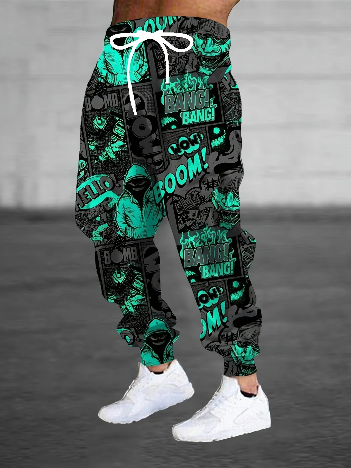 Cartoon Style Patterns Street Pants Men's Side Pockets Elastic Drawstring Sweatpants Joggers Pants Casual Trousers Fall Winter