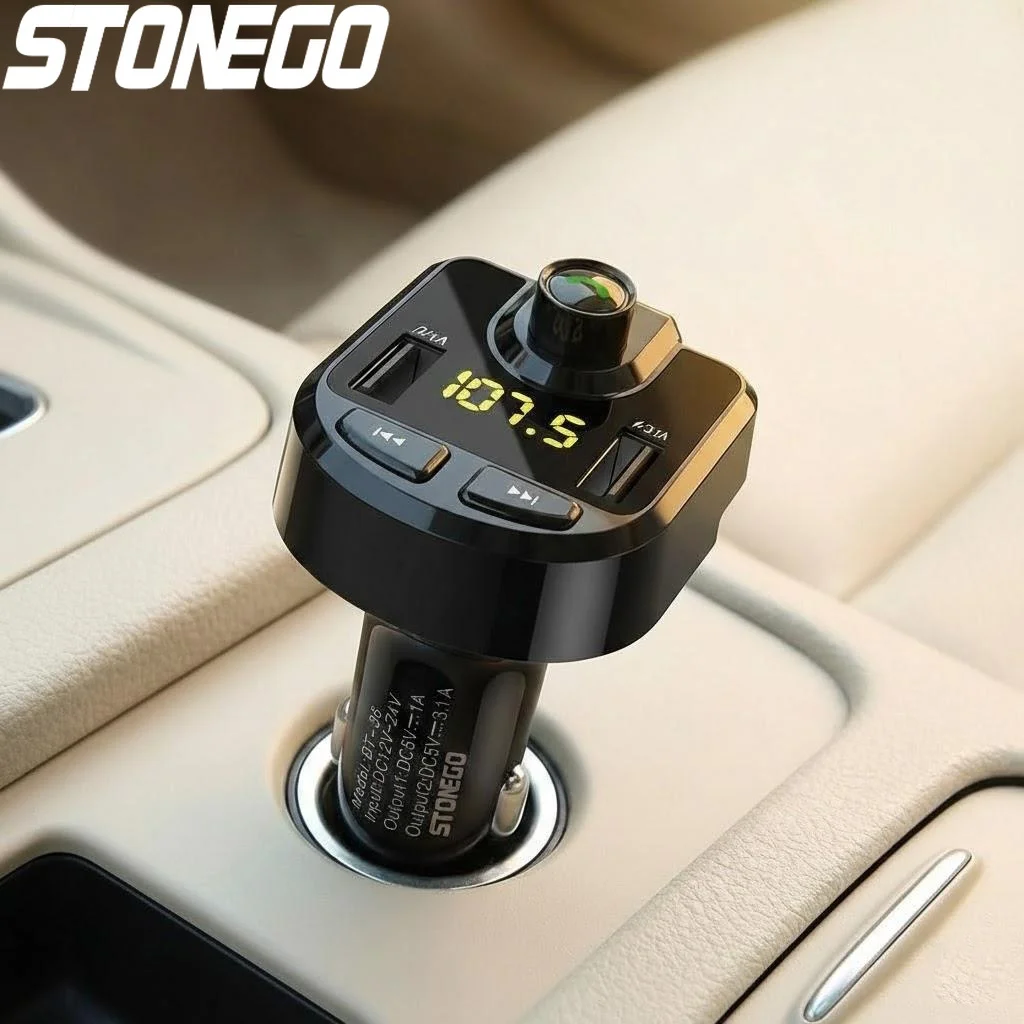 

Bluetooth FM-трансмиттер для автомобиля с функцией громкой связи, двойным USB-зарядным устройством (3.1A и 1A), LED-дисплеем, поддержкой AUX и TF-карт