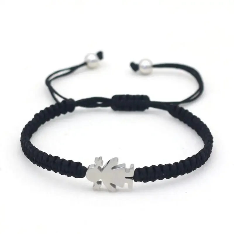 Bonita pulsera de acero inoxidable con dijes para niña pequeña, pulseras de cuerda trenzada ajustables hechas a mano para mujer, joyería, regalo para pareja
