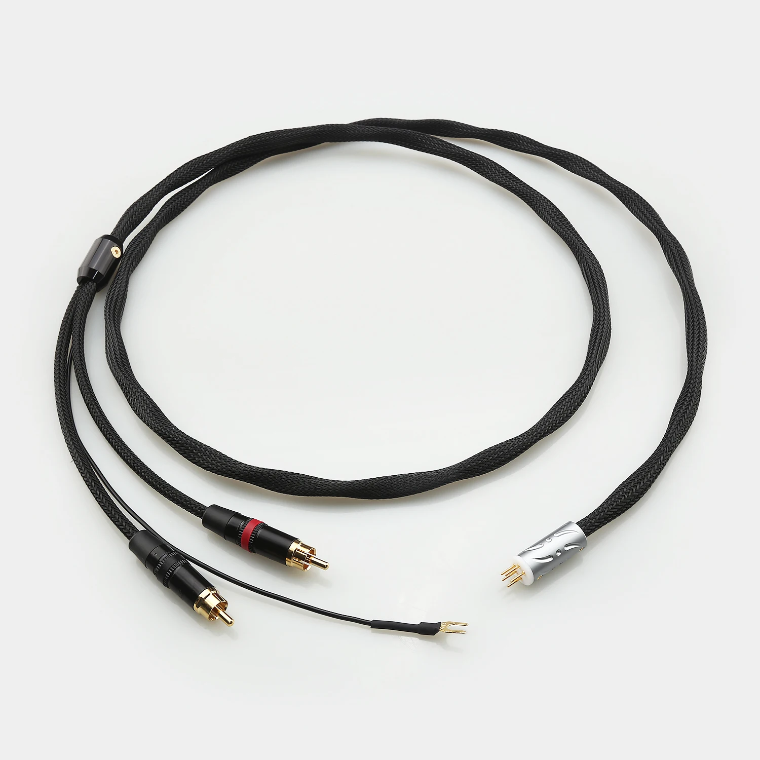 5 Pin DIN Male to 2 RCA Phono Tonearm Cable with Y Plug Ground Wire Audio Interconnect Line for HiFi Vinyl Turntable System