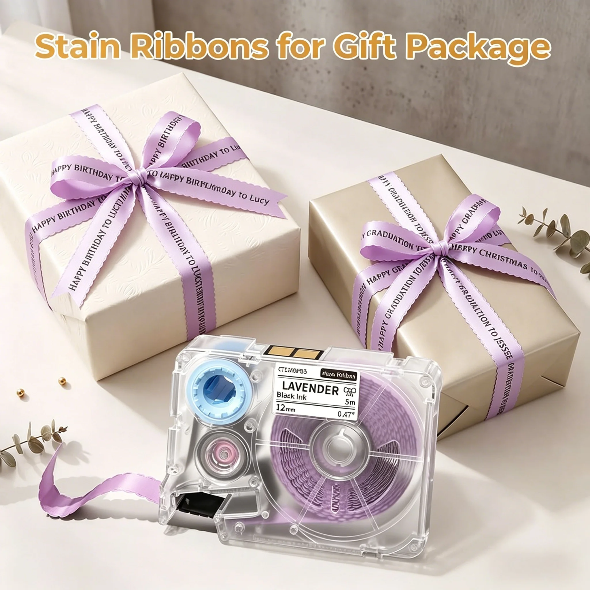 

Phomemo A30 P15 Black Print Purple Satin Ribbon 12mm x 5m 2Packs for Gift Wrapping Wedding DIY Crafts Party Decor
