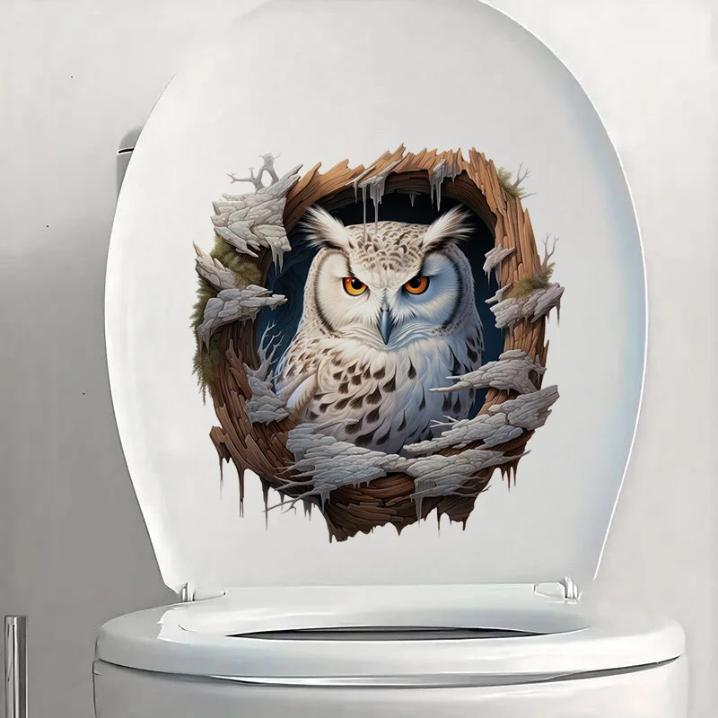 

C1256# Owl in a Tree Hole Toilet Stickers Decoration for Living Room, Wall, Bedroom, and Home Decor Car Decals Self-Adhesive