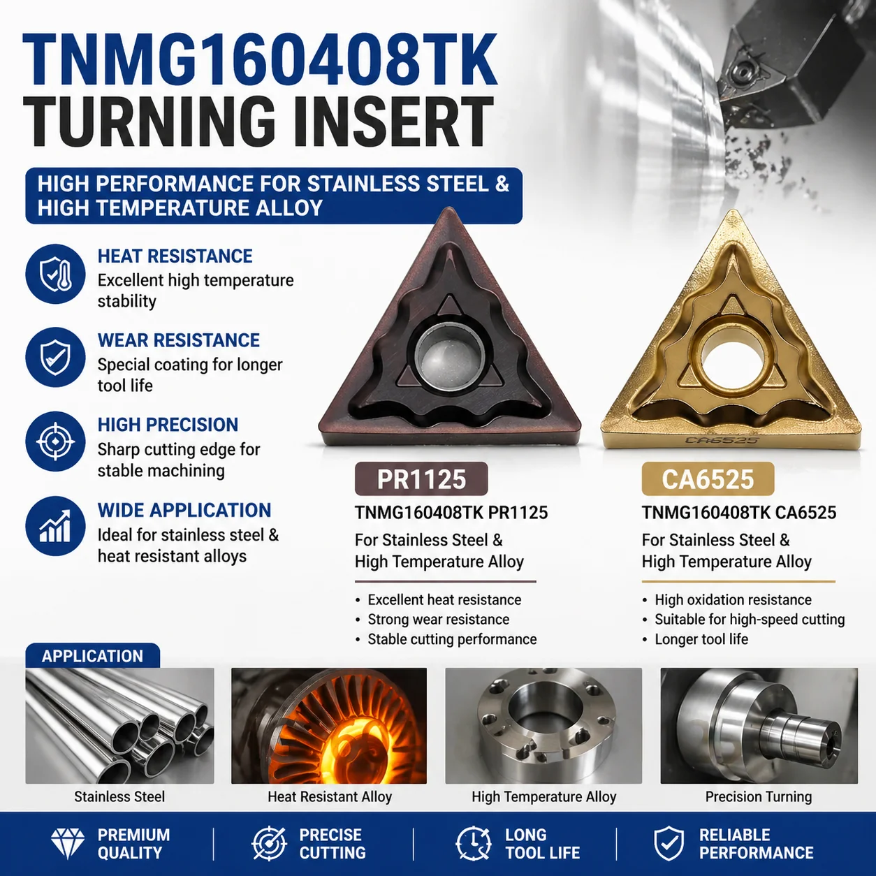 

KYOCERAS TNMG160404 TNMG160408 MQ MS TK CA6525 PR1125 PR1535 Carbide Inserts CNC Lathe Turning Tool for Stainless Steel 10pcs