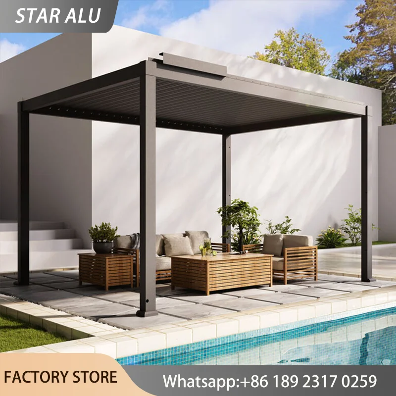 Aluminum Gazebo Pergola Louvered Roof Heavy Duty Outdoor Canopy Patio Shelter Waterproof Sun Shade Rain Awning Garden Pavilion