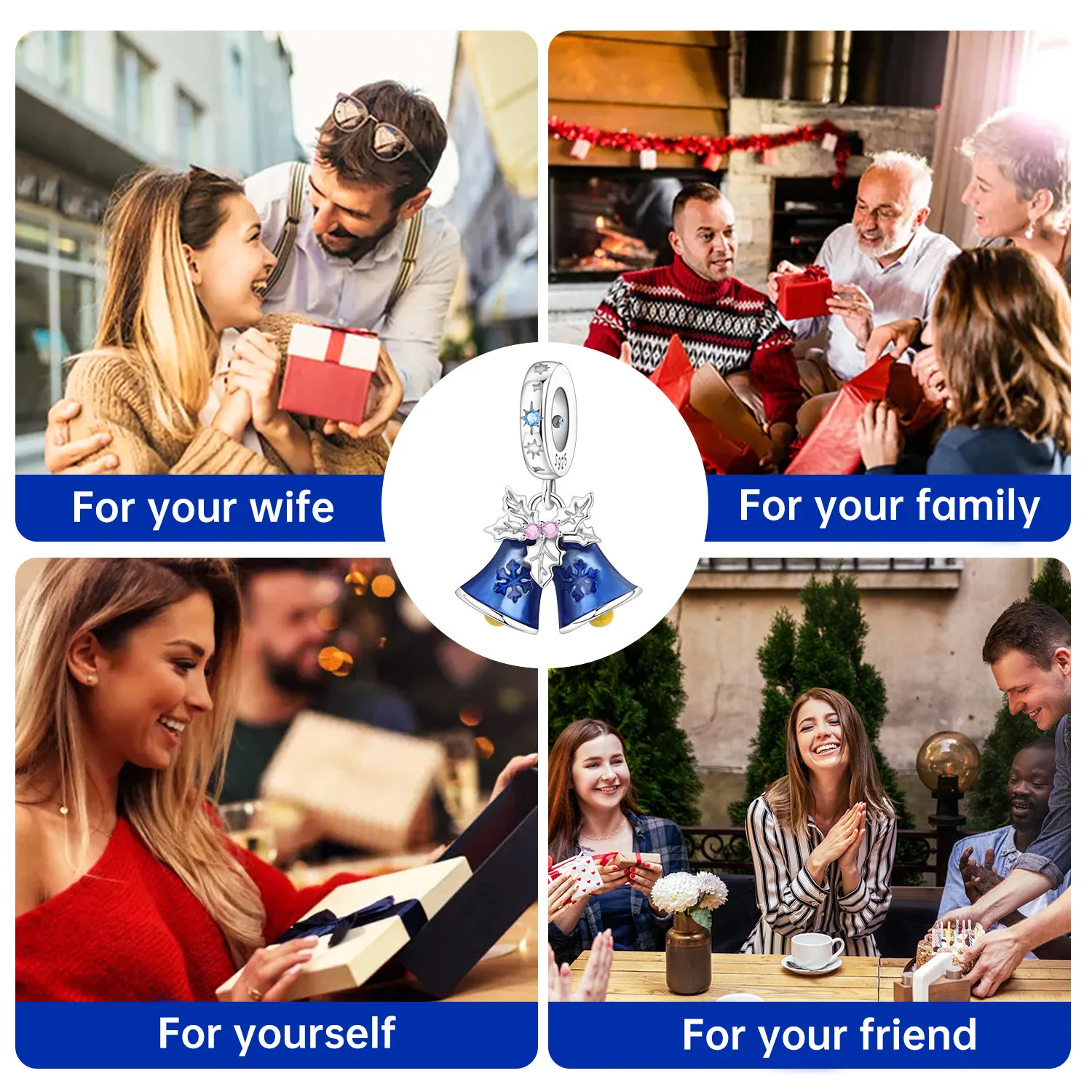 2025 الأصلي 925 فضة الزركون عيد ميلاد سعيد الأزرق جرس قلادة الخرز المعلقات سوار حلية مجوهرات حفلة لتقوم بها بنفسك هدايا