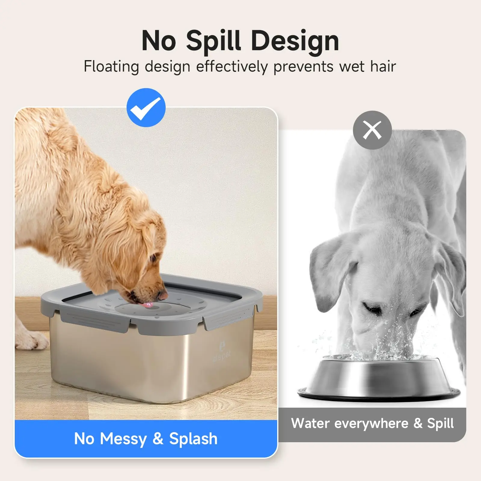 2 in 1 Anti Slip Dog Food Bowls 152oz/4.5l Stainless Steel Water Bowl for Dog Cat Water Fountain With Replacement Filters