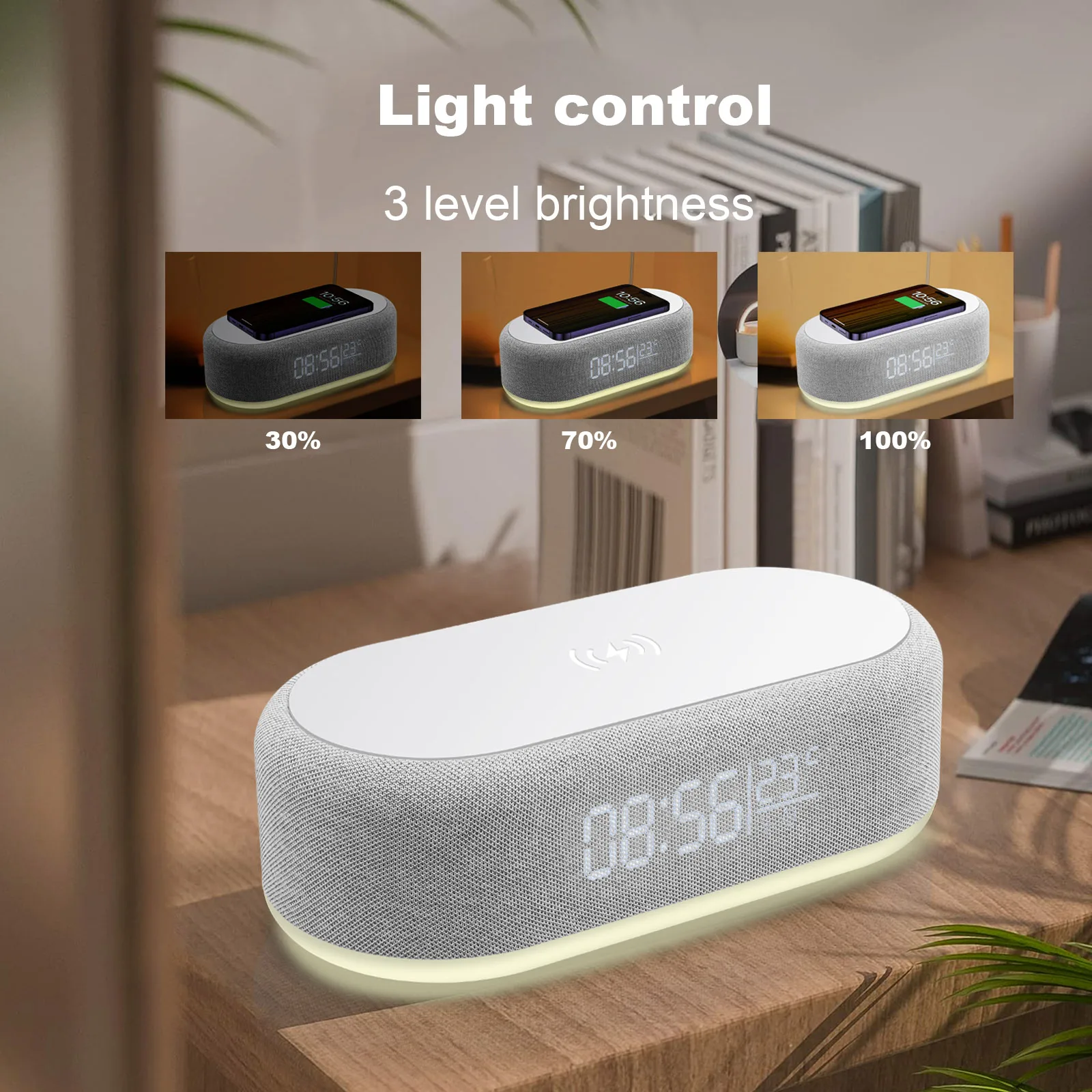 Fast Wireless Charger Alarm Clock Time LED Light Thermometer iPhone for 15 14 13 12 Charging Dock Station for Samsung S24 S23