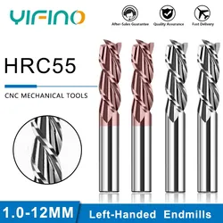 YIFINO HRC55 3/4-Flute Left-Handed Milling Cutter Tungsten Steel Carbide Spindle Reverse Flat End Mill For Aluminium CNC Endmill