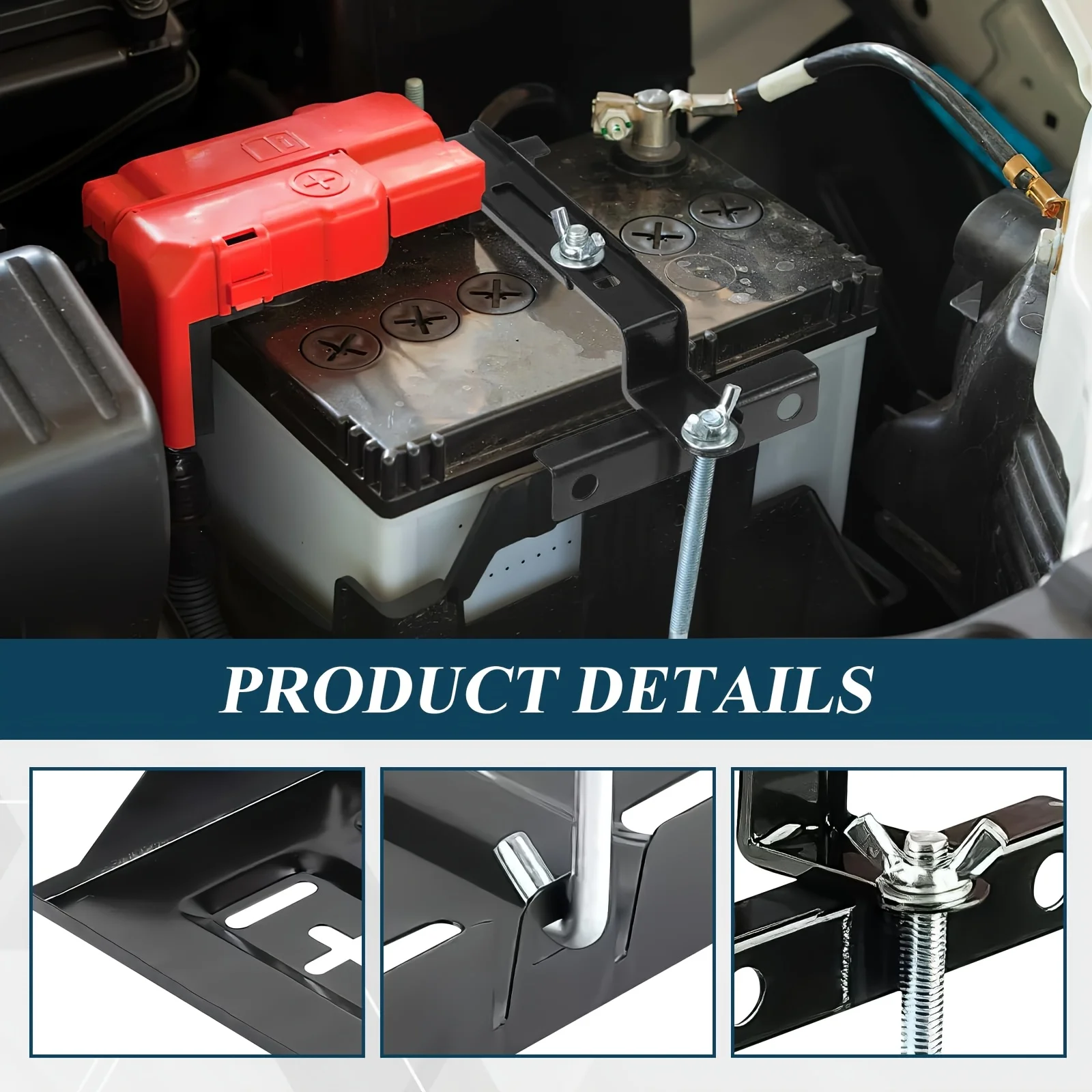Universal Car Battery Hold down Clamp Kit Heavy Duty Adjustable Metal Bracket with Wing Nuts Battery Stabilizer Auto Hardware view 5