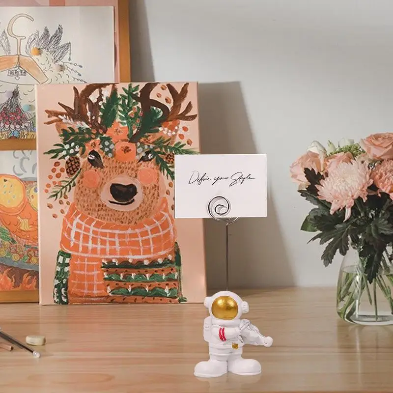 Uchwyt na kartę miejsca Uchwyt na notatki Klips Gloden Astronaut Stojak na zdjęcia na biurko Mini żywiczne klipsy do wyświetlania zdjęć Kreatywne klipsy do zdjęć