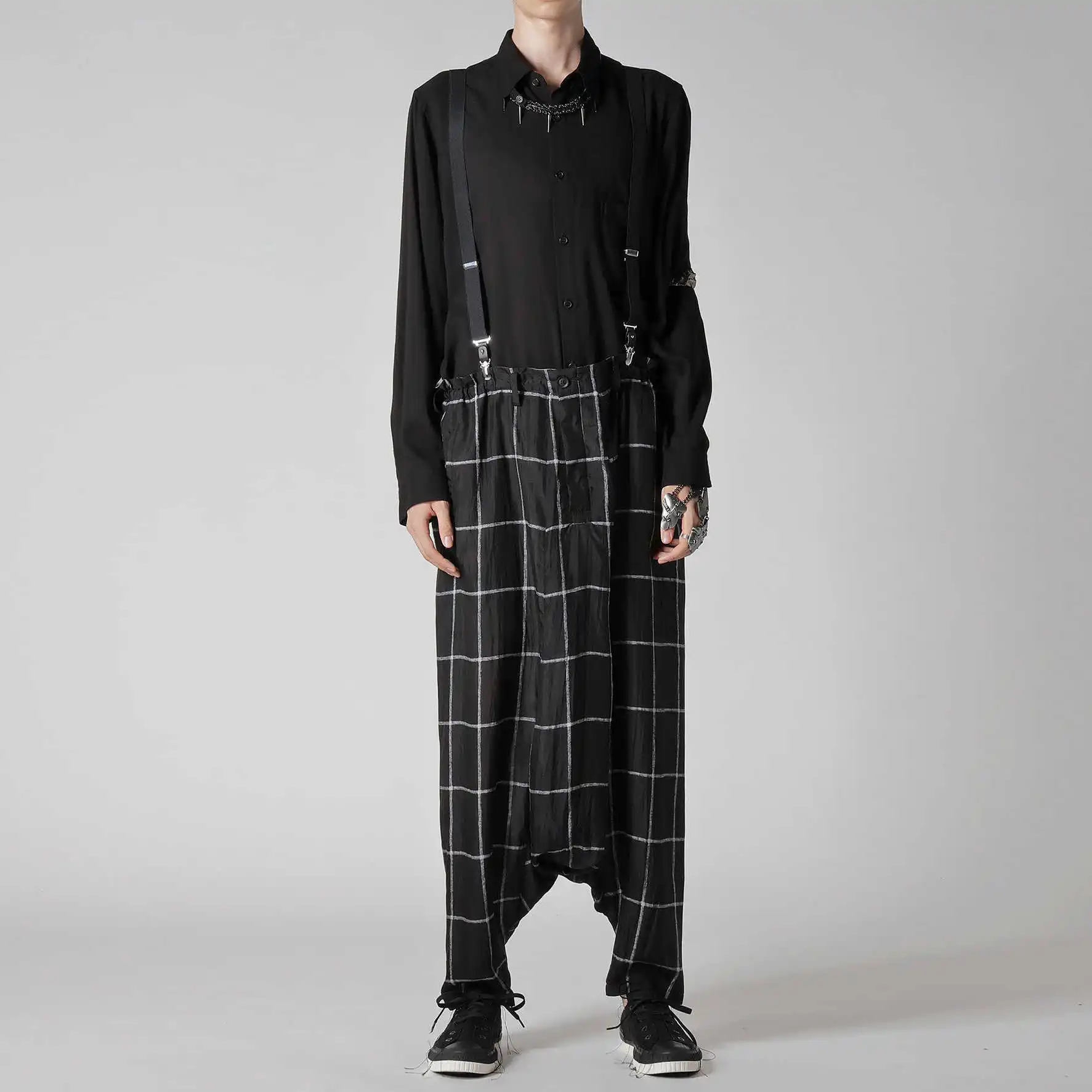 

YOJI OOAK plaid casual pants Silk bottom crotch pants Yoshi Yamamoto men's loose design sense casual pants men