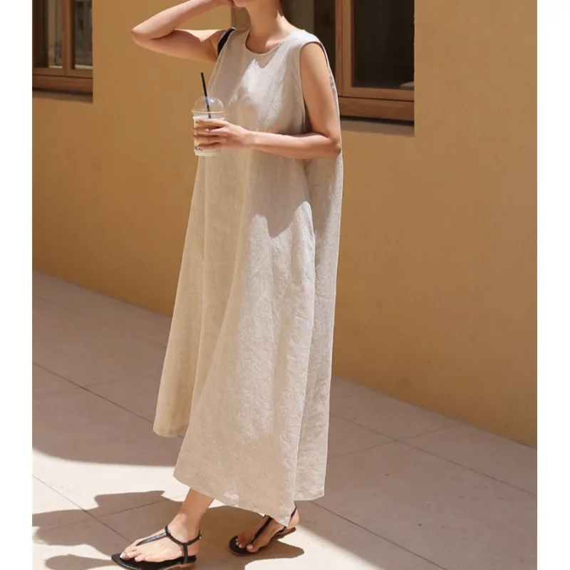 

Artistic Sle Korean Japanese Cotton Linen Svel Women's Dr Large Size Simple Long Summer Dr Comfortable Loose Waist
