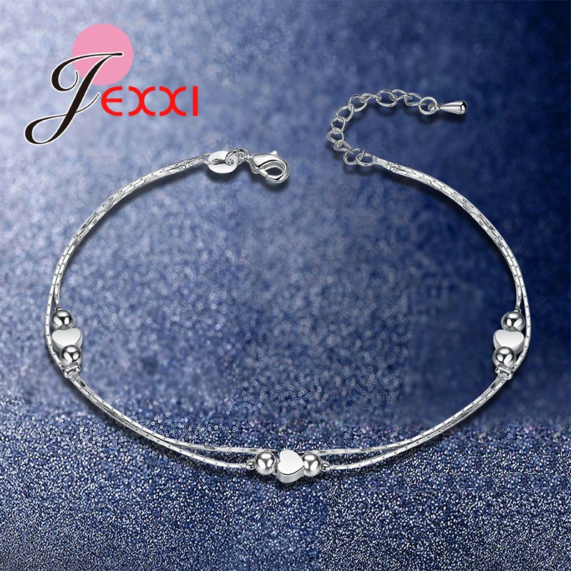 

Romantic Heart Charm 925 Sterling Silver Beads Foot Chain Anklet Women Luxury Brand Valentine's Day Gift Party Jewelry