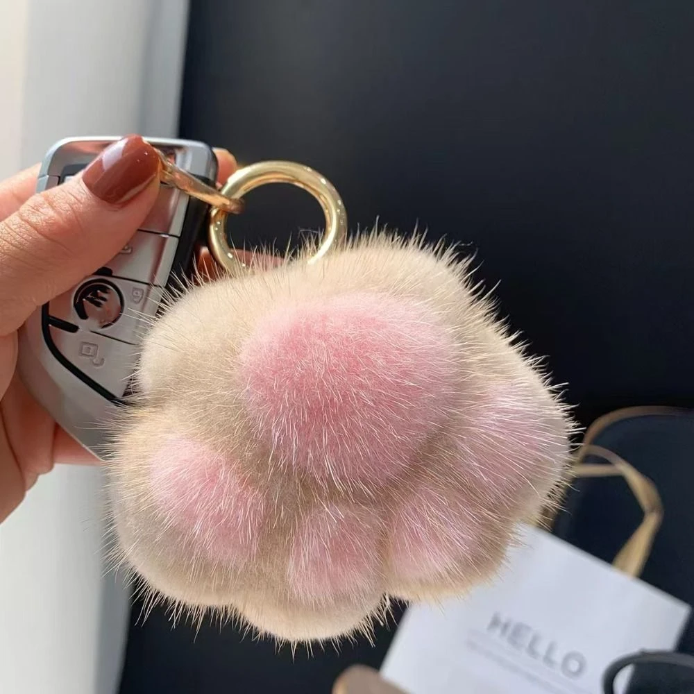 Knuffeldier Kattenpoot Bont Sleutelhanger Harige pop Liefde Kattenpoot Gevulde sleutelhanger Pompom Pluche pop Pluche kattenpoothanger