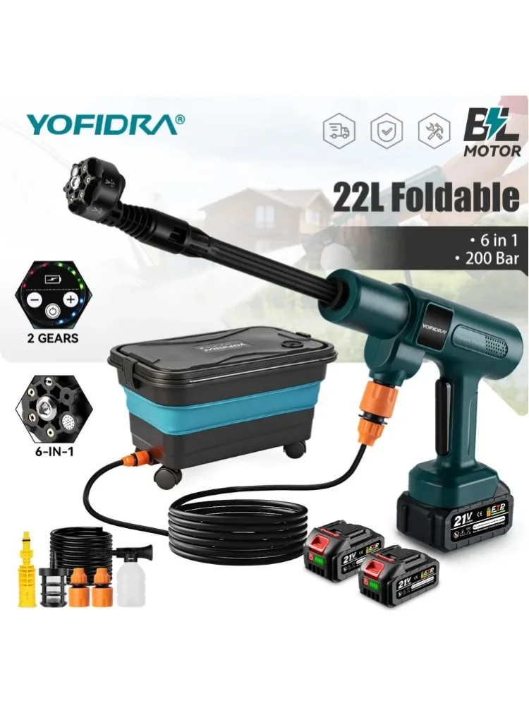 YOFIDRA 3500W 200Bar Bürstenloser Elektrischer Hochdruck-Wassersprühgerät 6-in-1 Autoreiniger Gartenwerkzeug für Makita Akku