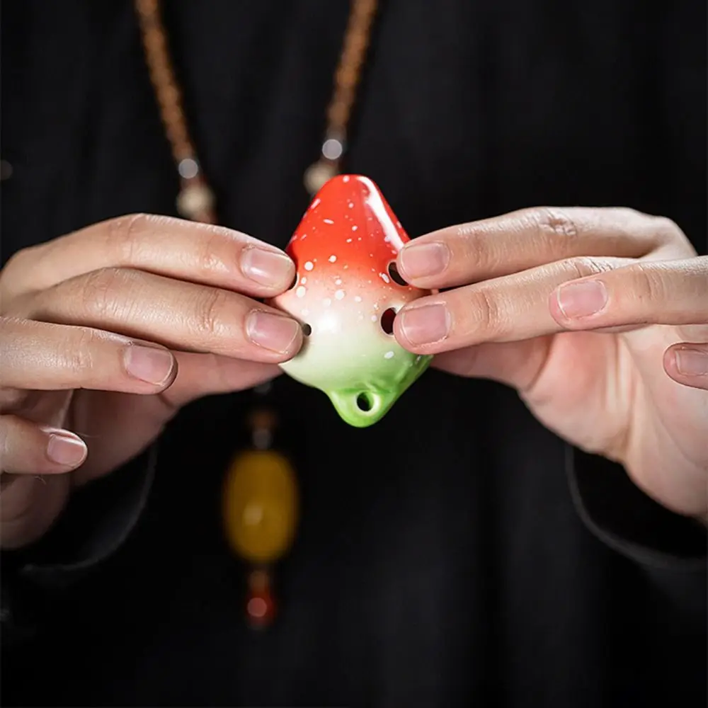 Cute Strawberry Shaped Ocarina Gradient Color Creative 6 Holes Ceramic Ocarina Portable Fun Kids Musical Instruments Toy