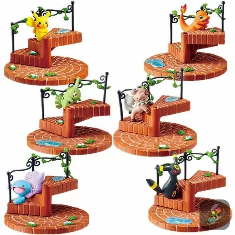 Anime Pokemon Pikachu Umbreon Larvitar Charmander Ditto Wooper escalera en espiral caja ciega juguetes figura colección adornos regalos
