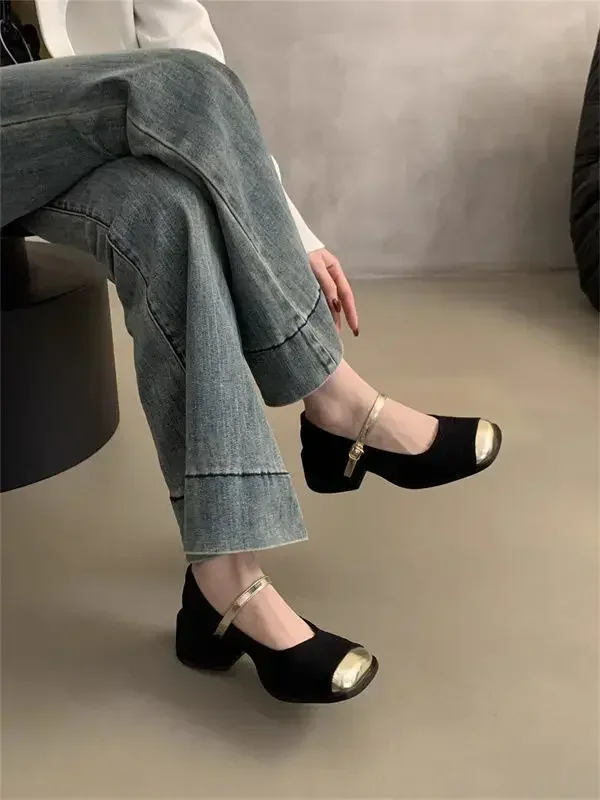 チャンキーヒール パンプス ハイセンス 小さな香り フレンチ レトロ メリージェーン シングルシューズ