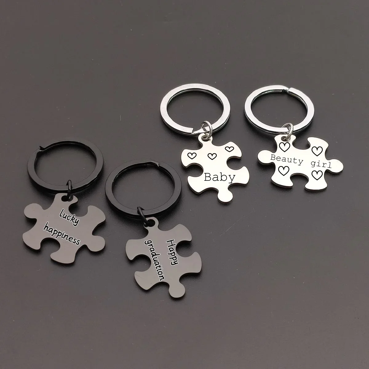 New Customized LOGO Puzzle Keychain Couple Stainless Steel Letter Carving Keychain Valentine's Day Jewelry Gifts for Men Women