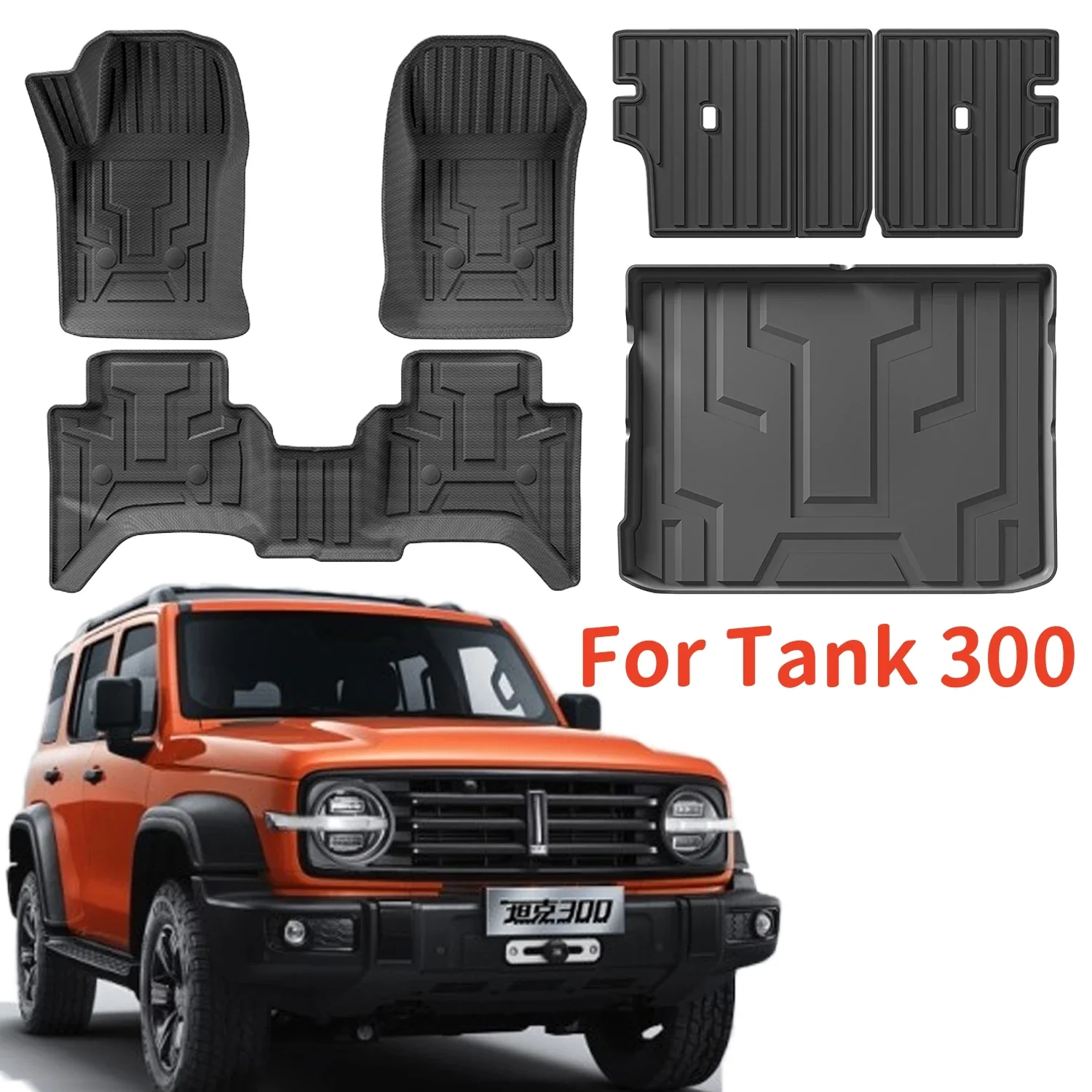 

For GWM WEY TANK 300 2024 2025 TPE Floor Mats & Cargo Liners, All Weather Backrest Mats Trunk Mat TPE Heavy Duty Waterproof Pad