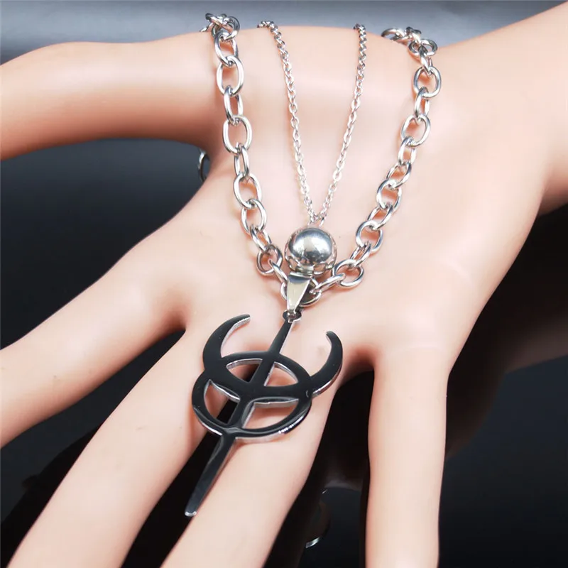 Stainless Steel Clavicula Nox Layered Chain Necklace Silver Color Punk Hidden Goetia symbol Shirt Patch Jewelry N2634S06