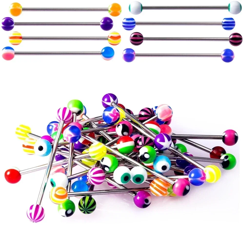 Bulk 14G 1,6 mm Stahl 38 mm Bar Barbell Ohr Industrie Piercing 6 mm Acryl zufällige Farbe Kugel Ohrmuschel Ring